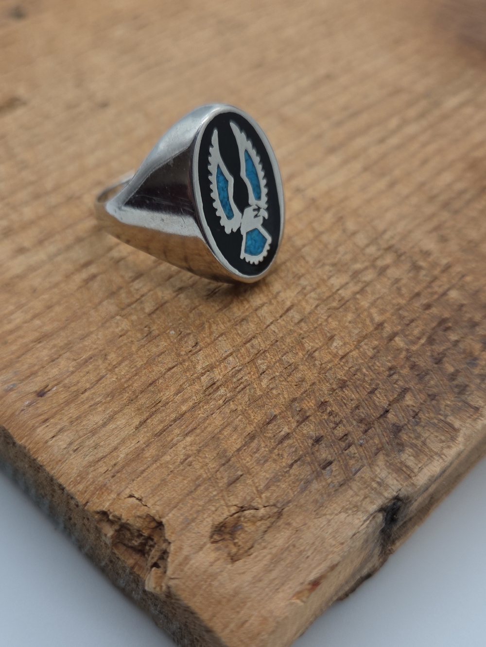 Vintage Native American Turquoise‎ Onyx Eagle Ring Men's 13 - Picture 2 of 11
